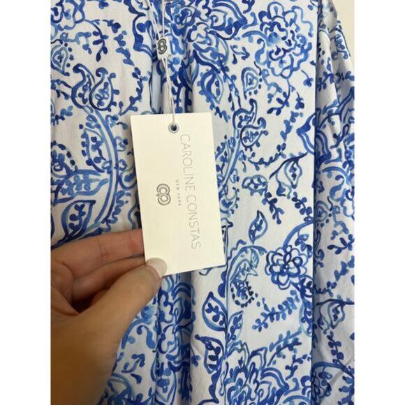 NWT Caroline Constas Laurel Paisley-Print Flounce Mini Dress Blue Garden Toile - Picture 4 of 8